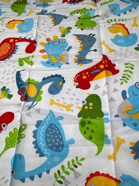 Dinosaur-Themed Cotton Fabric 18" x 21" Vibrant Colors DIY Sewing Craft Material